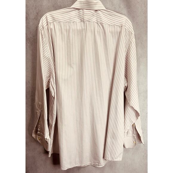 Brooks Brothers Mens Striped Button-Down Shirt Long Sleeve Pink White Size 17.5 - Picture 2 of 5